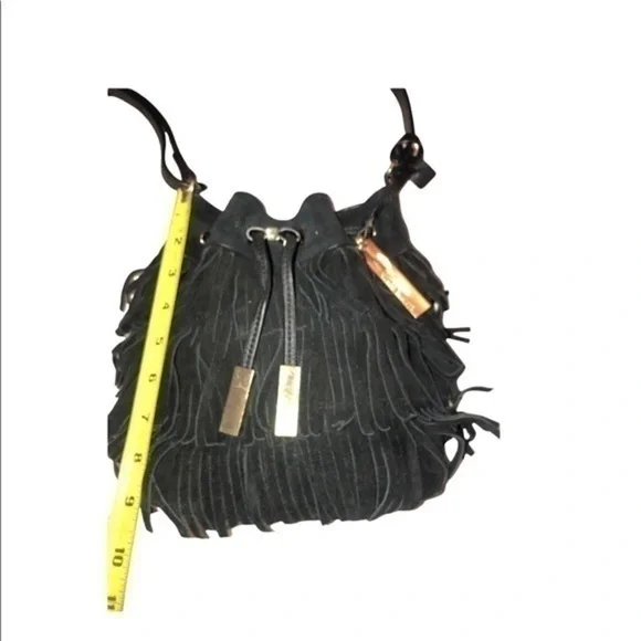 Vince camuto Joni suede leather fringed drawstring bag